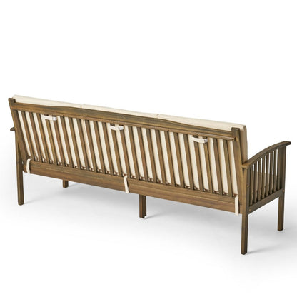 Gerry Outdoor Bench Sofa, Cream Foam Pads, Gray Acacia Wood 78 Inch