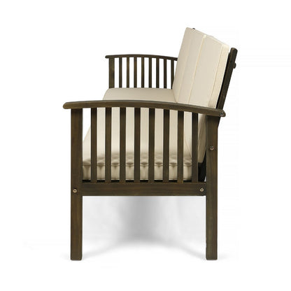 Gerry Outdoor Bench Sofa, Cream Foam Pads, Gray Acacia Wood 78 Inch