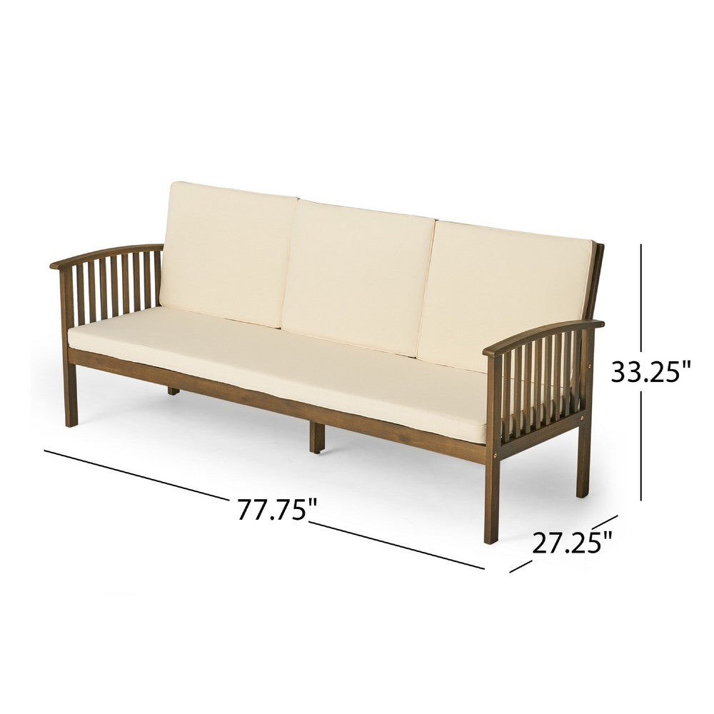 Gerry Outdoor Bench Sofa, Cream Foam Pads, Gray Acacia Wood 78 Inch