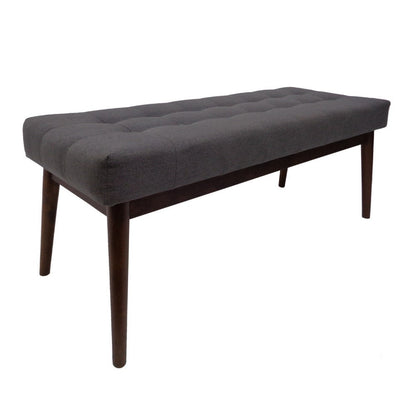 Ottoman Footstool Bench, 44 Inch Button Tufted Gray Fabric Top