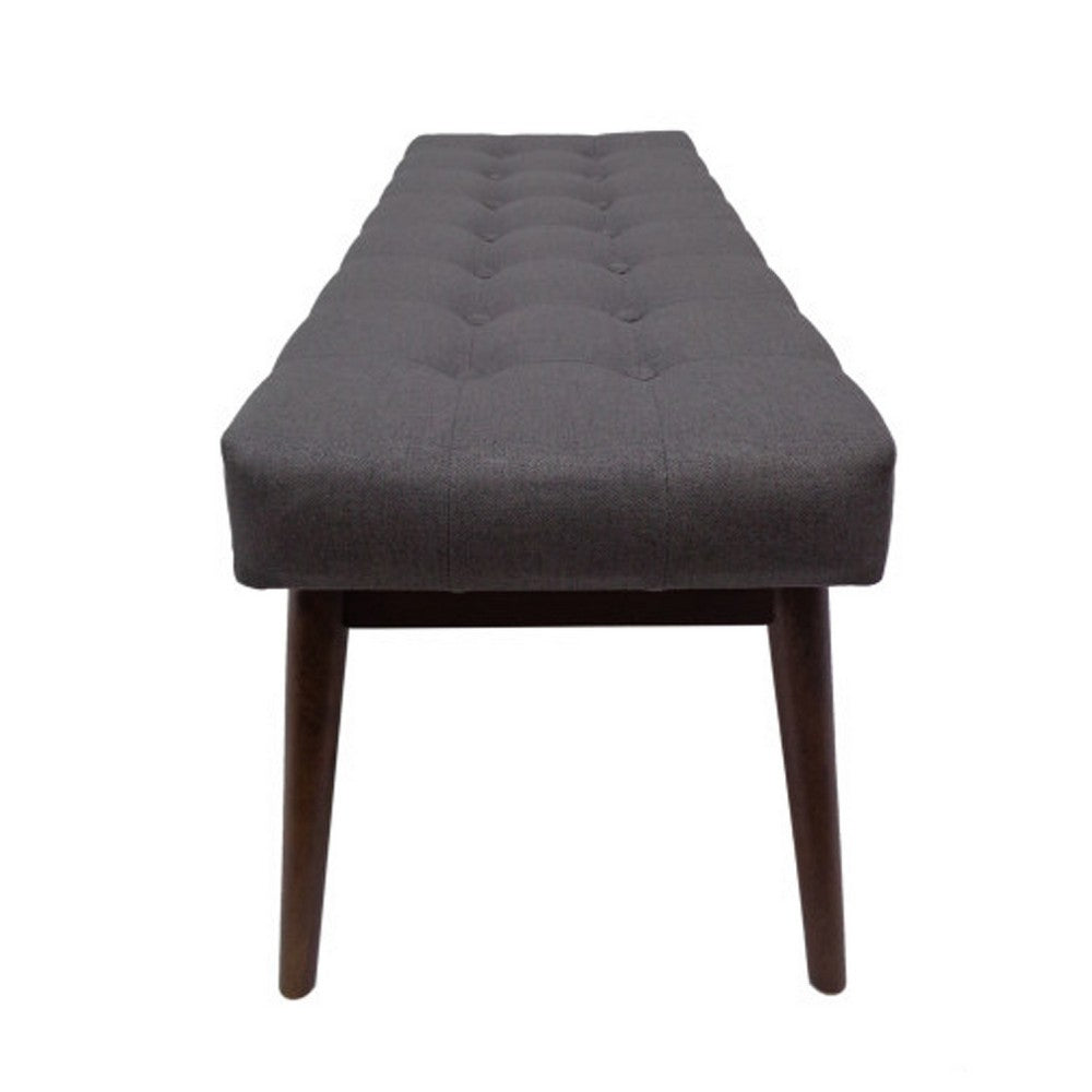 Ottoman Footstool Bench, 44 Inch Button Tufted Gray Fabric Top