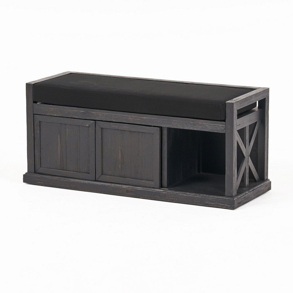Shoe Bench with 2 Storage Shelves, 43 Inch Dark Gray Acacia Wood