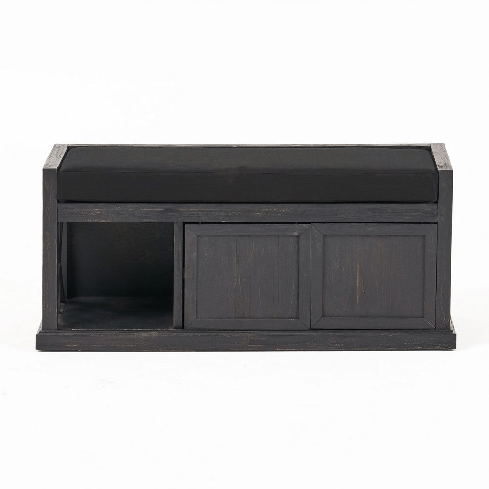 Shoe Bench with 2 Storage Shelves, 43 Inch Dark Gray Acacia Wood