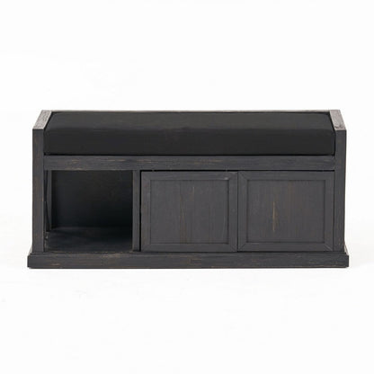 Shoe Bench with 2 Storage Shelves, 43 Inch Dark Gray Acacia Wood