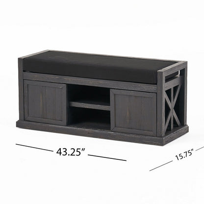 Shoe Bench with 2 Storage Shelves, 43 Inch Dark Gray Acacia Wood
