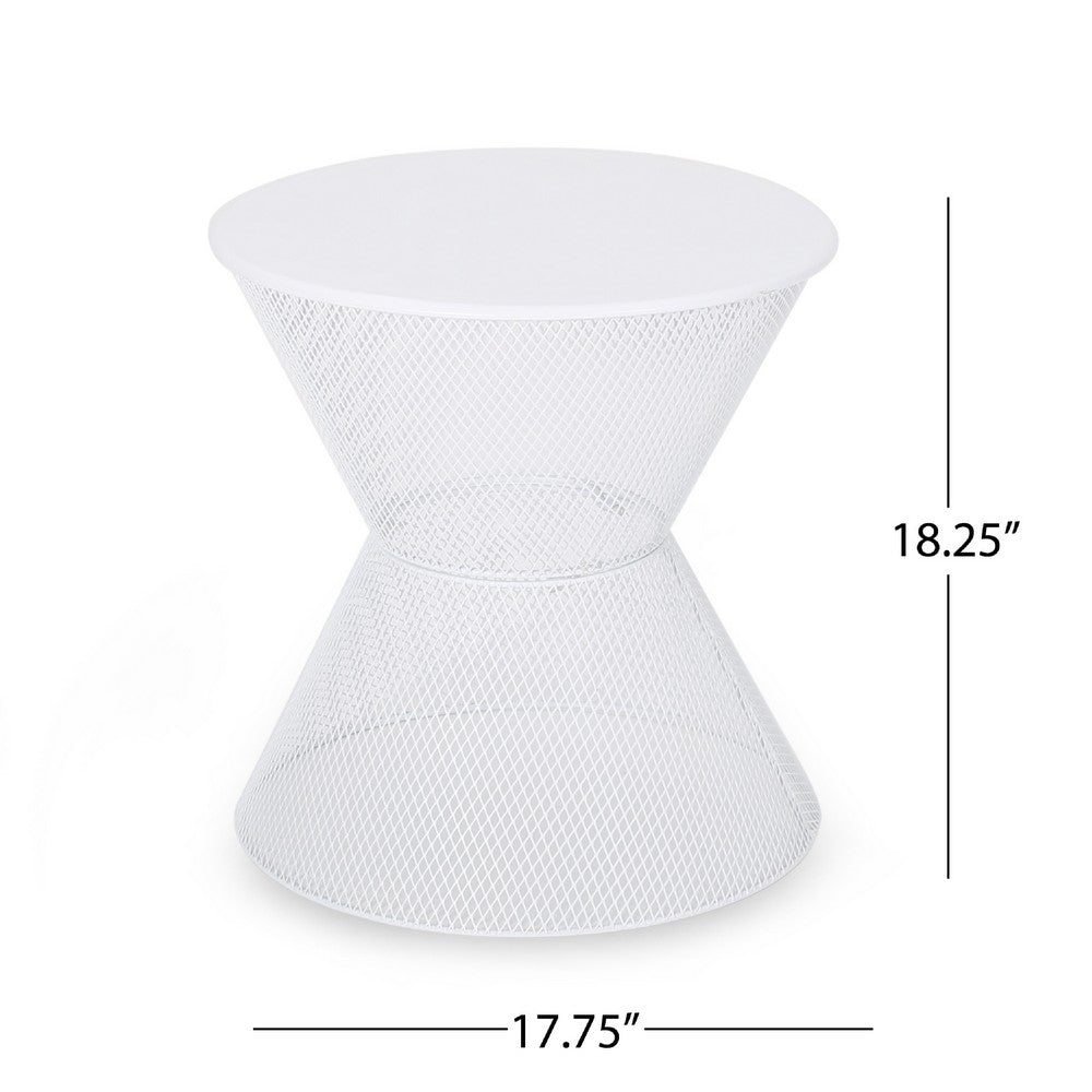 Nian Outdoor Side Table, Matte White Iron, Hourglass Shape, 18 Inch