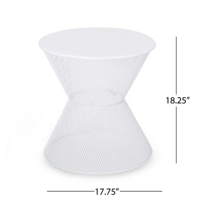 Nian Outdoor Side Table, Matte White Iron, Hourglass Shape, 18 Inch