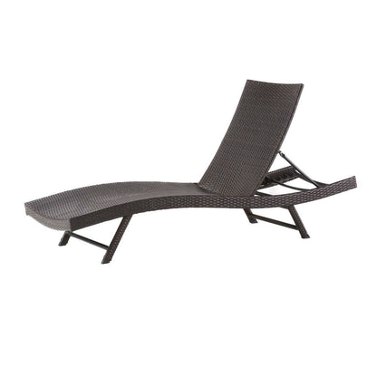 Stela Outdoor Chaise Lounger, Dark Brown Rattan, Metal Frame, 79 Inch