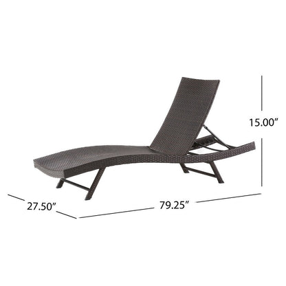 Stela Outdoor Chaise Lounger, Dark Brown Rattan, Metal Frame, 79 Inch