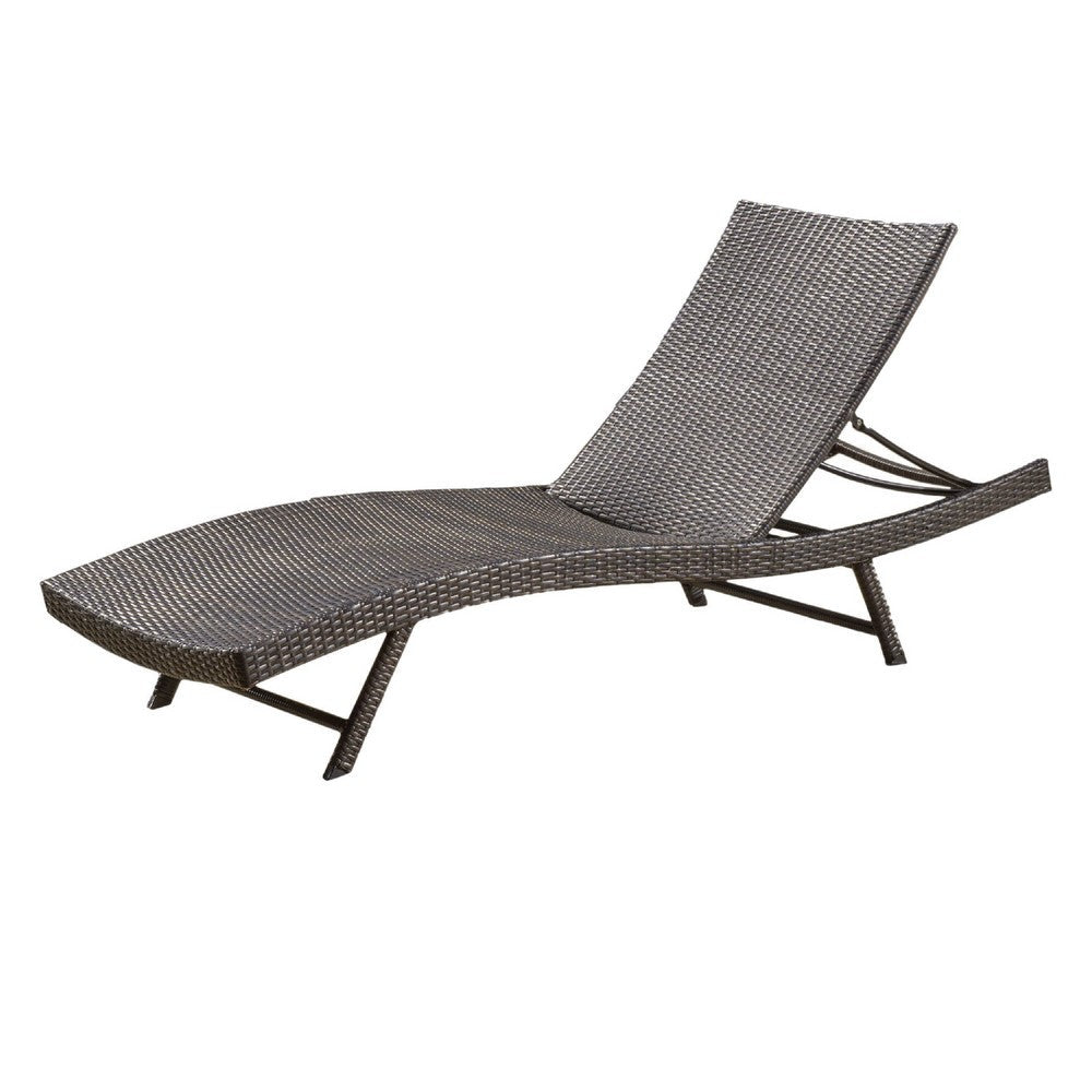 Stela Outdoor Chaise Lounger, Dark Brown Rattan, Metal Frame, 79 Inch