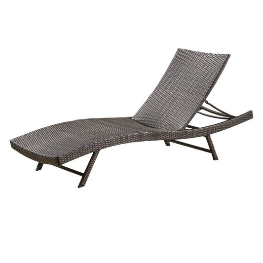 Stela Outdoor Chaise Lounger, Dark Brown Rattan, Metal Frame, 79 Inch