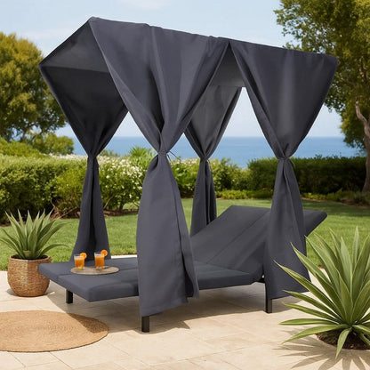 Yavi Outdoor Cushion and Curtains for Daybed, Dark Blue Fabric 79 Inch