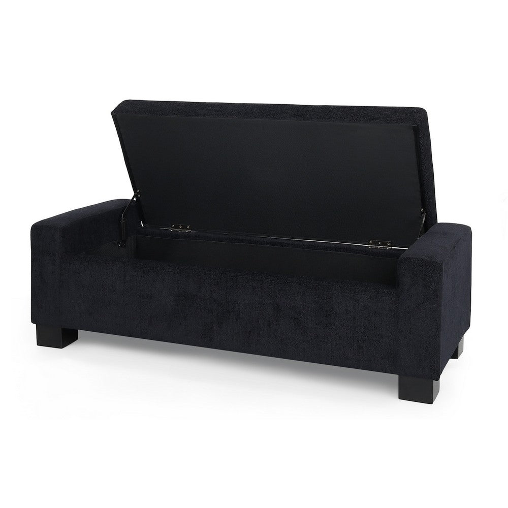 Kera Storage Ottoman Bench, Dark Blue Fabric, Lift Top, 50 Inch