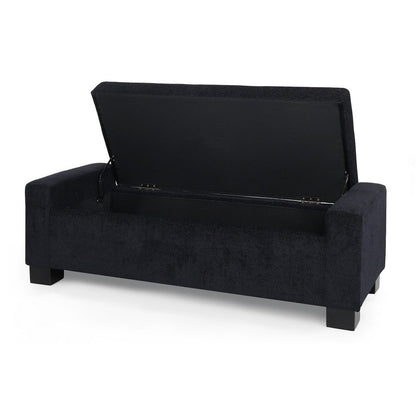Kera Storage Ottoman Bench, Dark Blue Fabric, Lift Top, 50 Inch