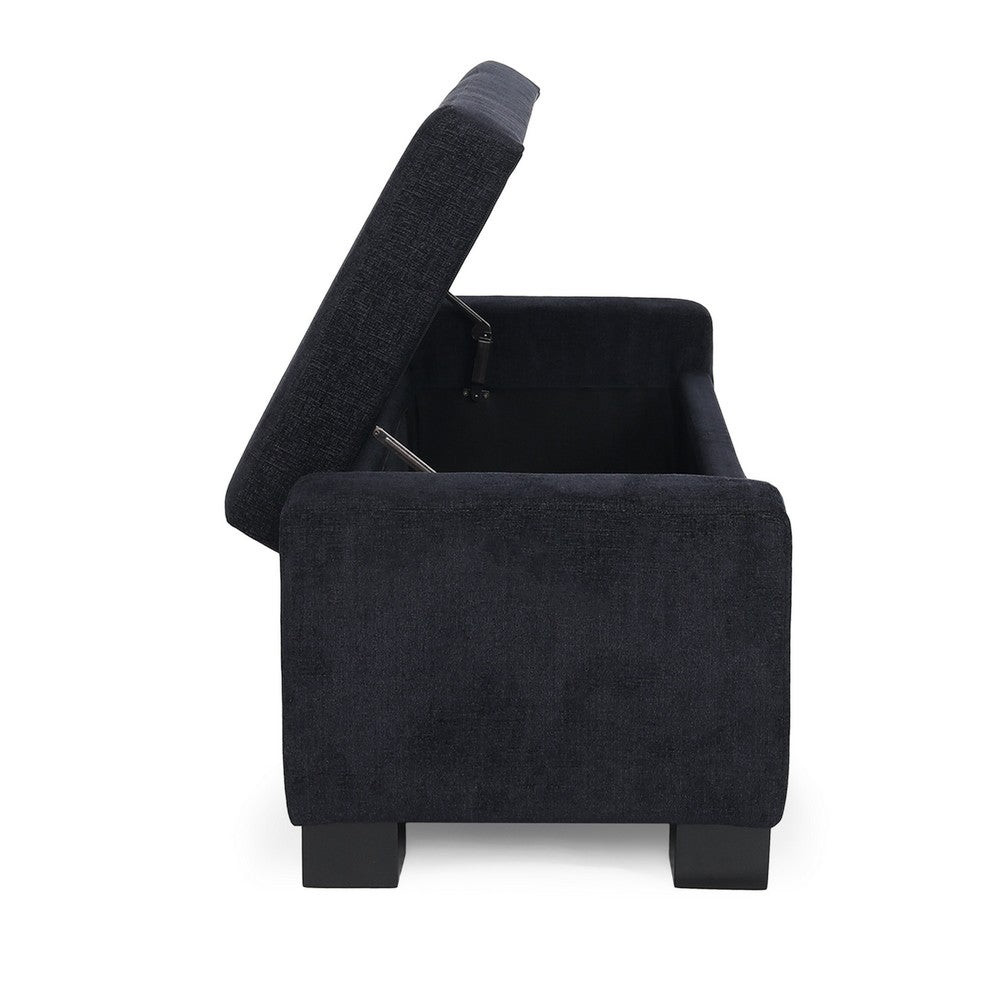 Kera Storage Ottoman Bench, Dark Blue Fabric, Lift Top, 50 Inch