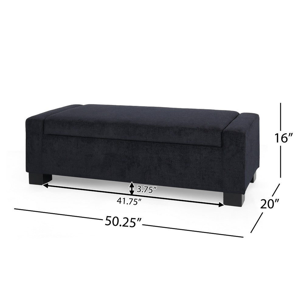 Kera Storage Ottoman Bench, Dark Blue Fabric, Lift Top, 50 Inch