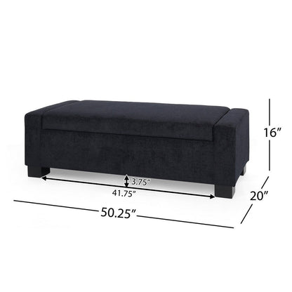 Kera Storage Ottoman Bench, Dark Blue Fabric, Lift Top, 50 Inch