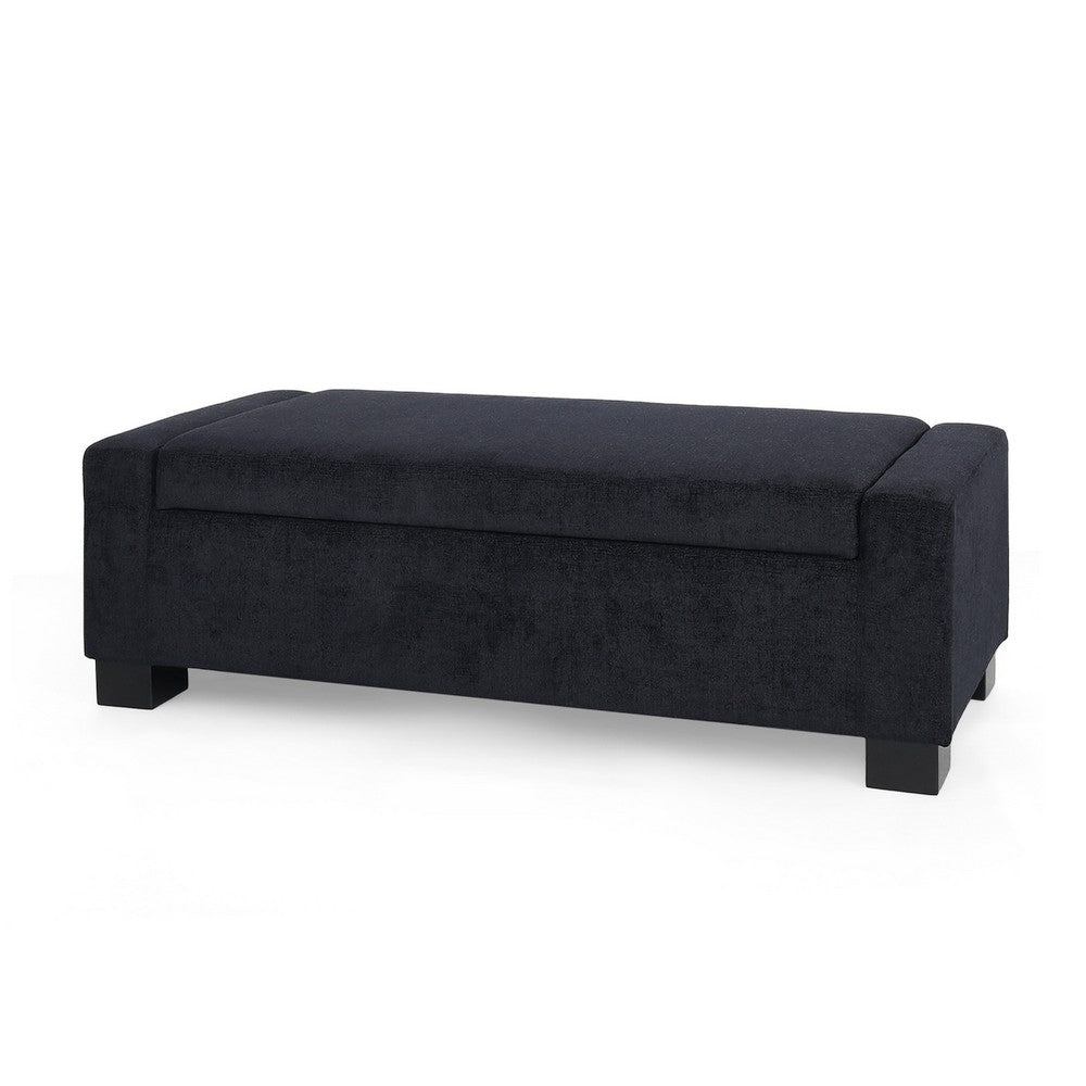 Kera Storage Ottoman Bench, Dark Blue Fabric, Lift Top, 50 Inch