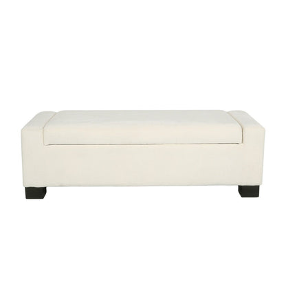 Kera Storage Ottoman Bench, Classic White Fabric, Lift Top, 50 Inch