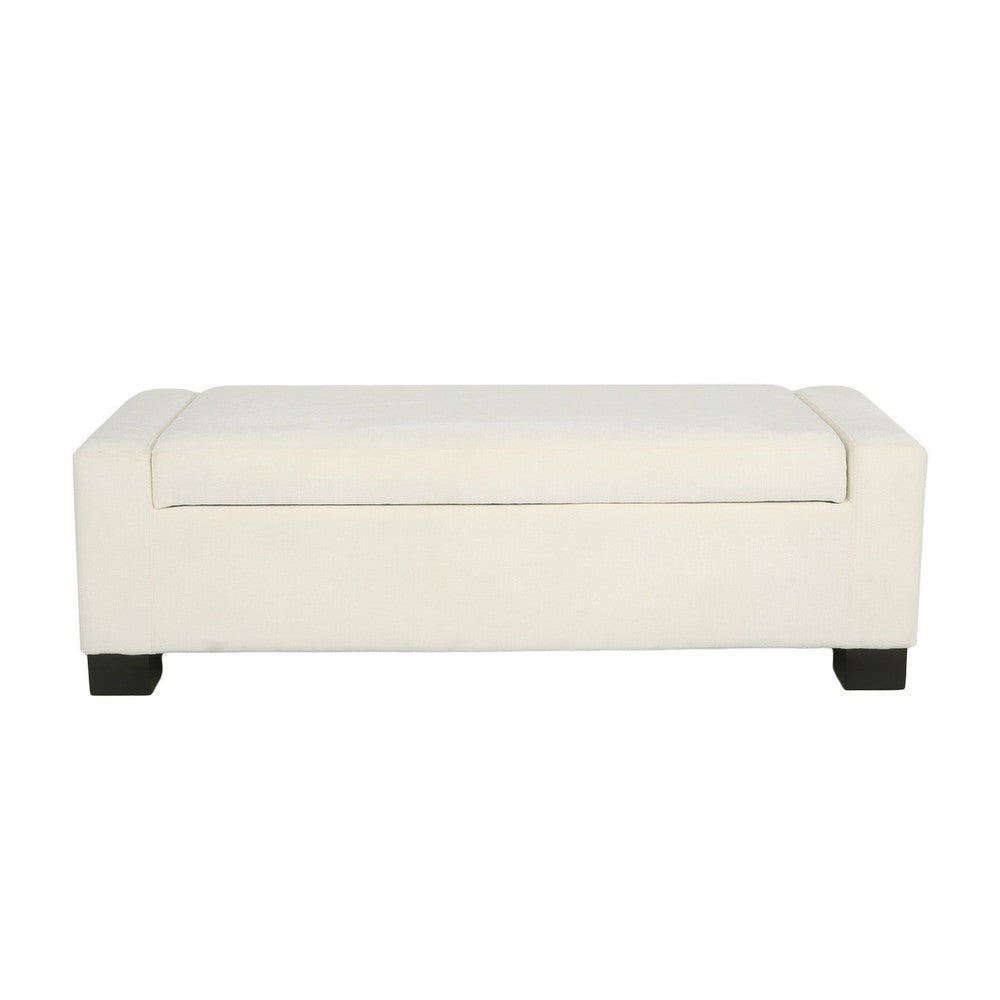 Kera Storage Ottoman Bench, Classic White Fabric, Lift Top, 50 Inch