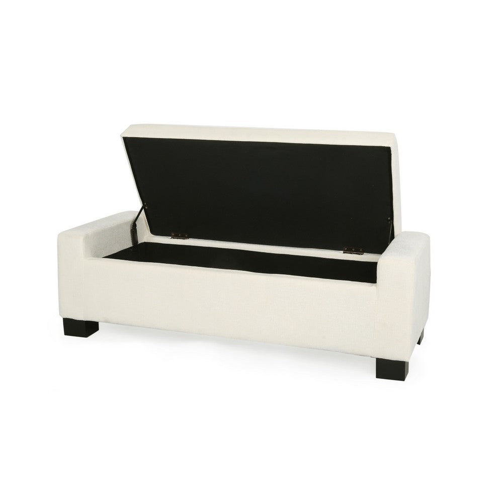 Kera Storage Ottoman Bench, Classic White Fabric, Lift Top, 50 Inch