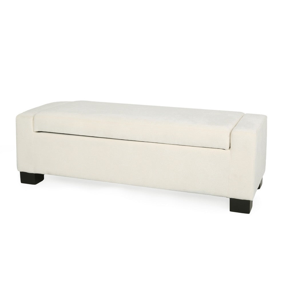 Kera Storage Ottoman Bench, Classic White Fabric, Lift Top, 50 Inch