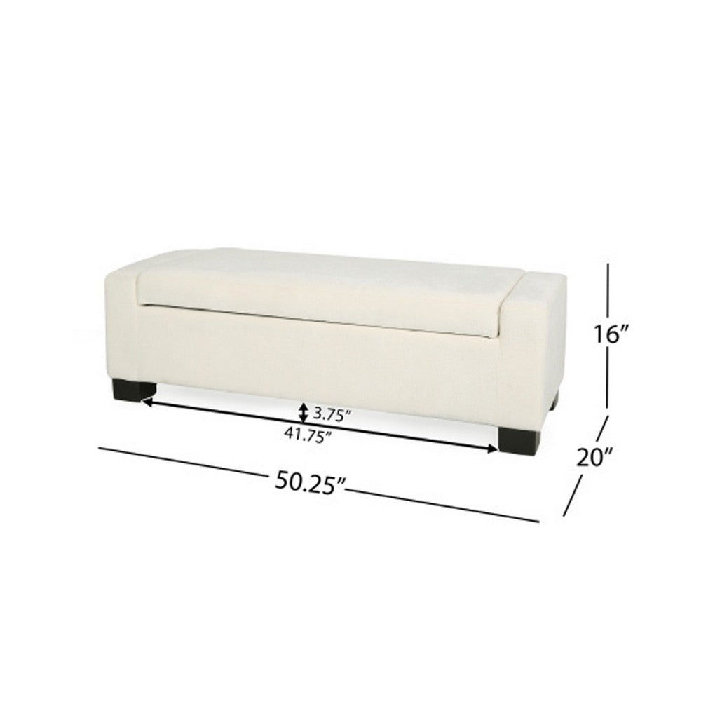 Kera Storage Ottoman Bench, Classic White Fabric, Lift Top, 50 Inch