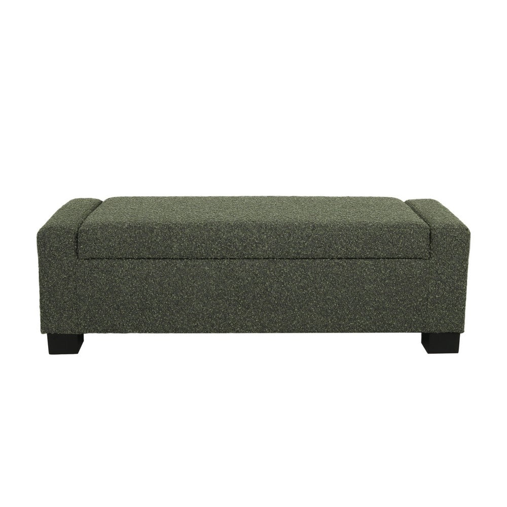 Kera Storage Ottoman Bench, Dark Green Fabric, Lift Top, 50 Inch