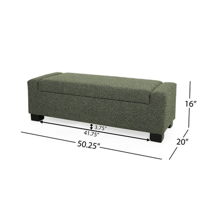 Kera Storage Ottoman Bench, Dark Green Fabric, Lift Top, 50 Inch