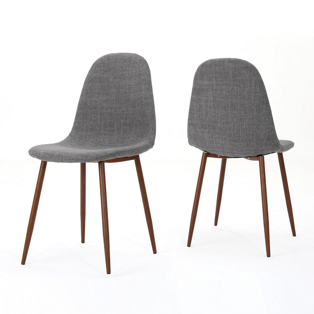 Dining Chair Set of 2, Light Gray Seat and Back Cushion, Brown Metal