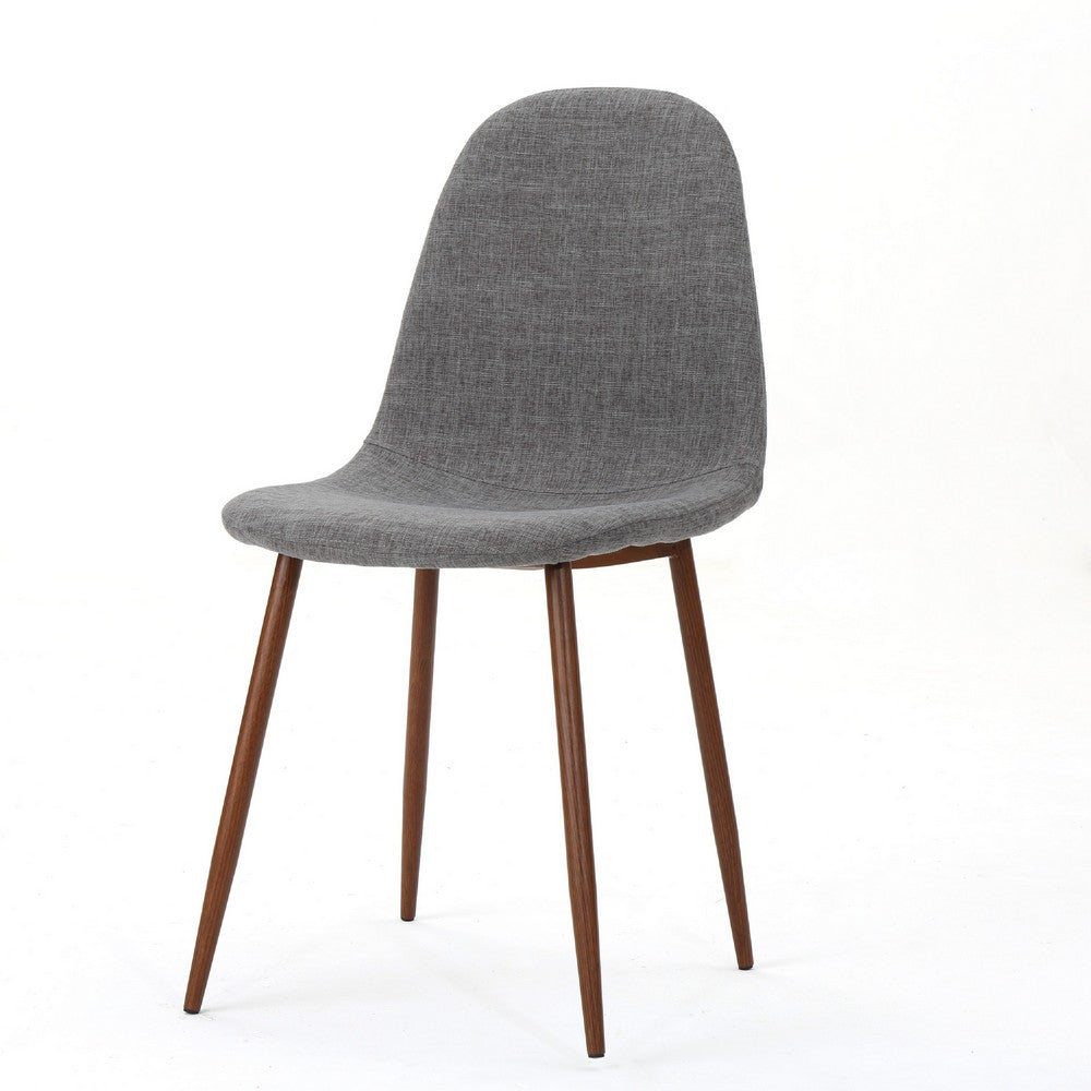 Dining Chair Set of 2, Light Gray Seat and Back Cushion, Brown Metal