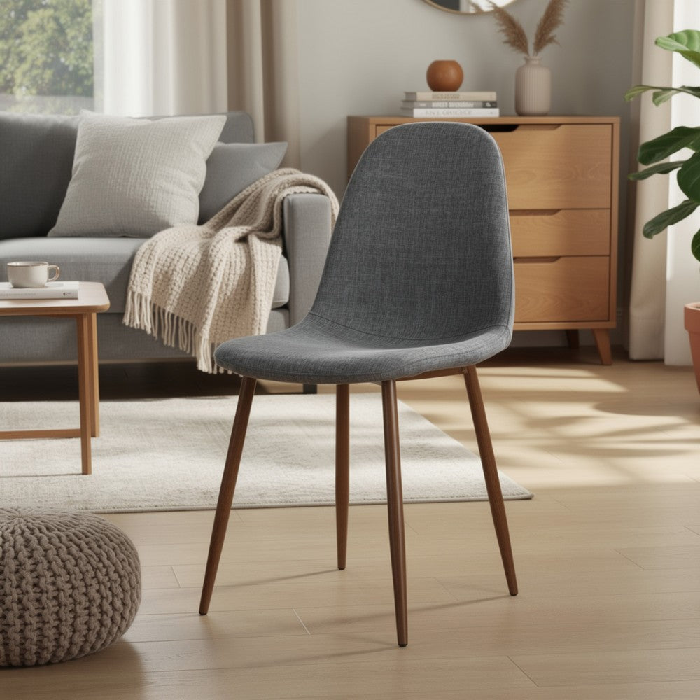 Dining Chair Set of 2, Light Gray Seat and Back Cushion, Brown Metal
