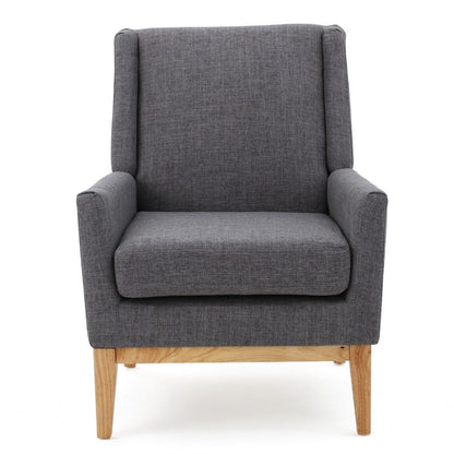 Weli Accent Sofa Chair, Gray Fabric Padded Seat, Light Brown Legs