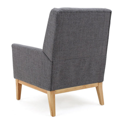Weli Accent Sofa Chair, Gray Fabric Padded Seat, Light Brown Legs