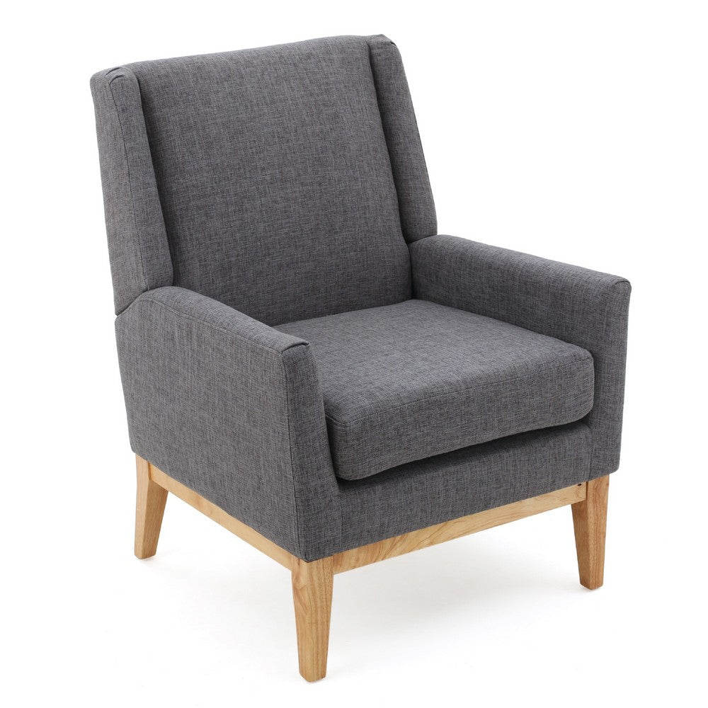 Weli Accent Sofa Chair, Gray Fabric Padded Seat, Light Brown Legs