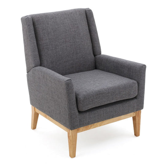 Weli Accent Sofa Chair, Gray Fabric Padded Seat, Light Brown Legs