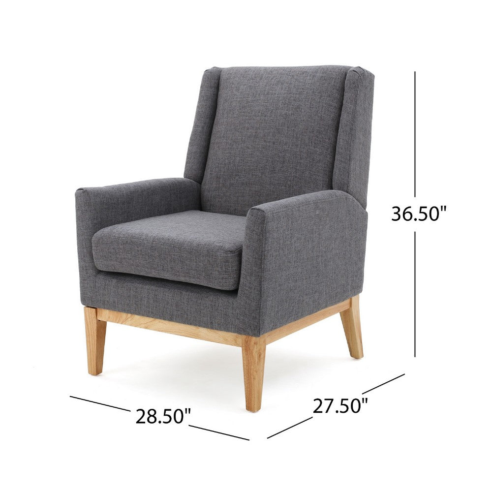Weli Accent Sofa Chair, Gray Fabric Padded Seat, Light Brown Legs