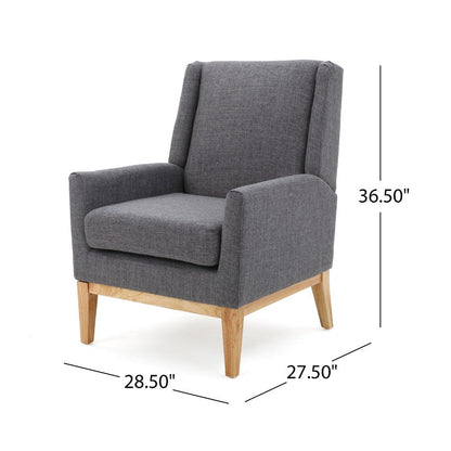 Weli Accent Sofa Chair, Gray Fabric Padded Seat, Light Brown Legs