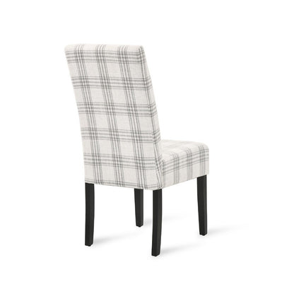 Cini Dining Side Chair Set of 2, Gray Plaid Fabric, Black Wood Legs