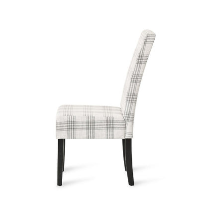 Cini Dining Side Chair Set of 2, Gray Plaid Fabric, Black Wood Legs