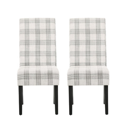 Cini Dining Side Chair Set of 2, Gray Plaid Fabric, Black Wood Legs