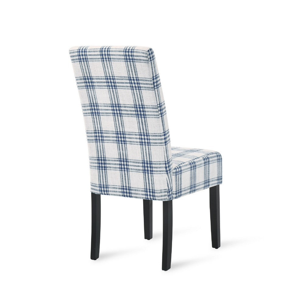 Cini Dining Side Chair Set of 2, Blue Cream Fabric, Black Wood Legs