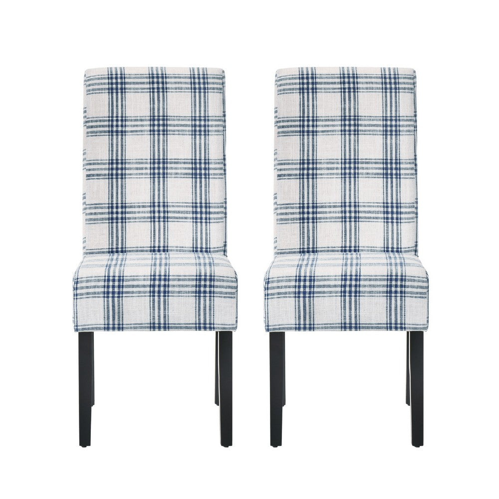 Cini Dining Side Chair Set of 2, Blue Cream Fabric, Black Wood Legs