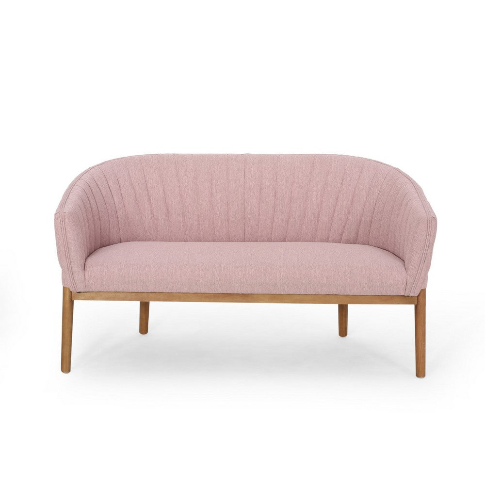 Fery Loveseat, Blush Pink Fabric Channel Stitched Back, Brown 55 Inch