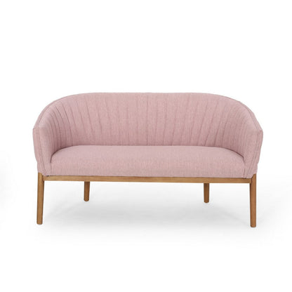 Fery Loveseat, Blush Pink Fabric Channel Stitched Back, Brown 55 Inch