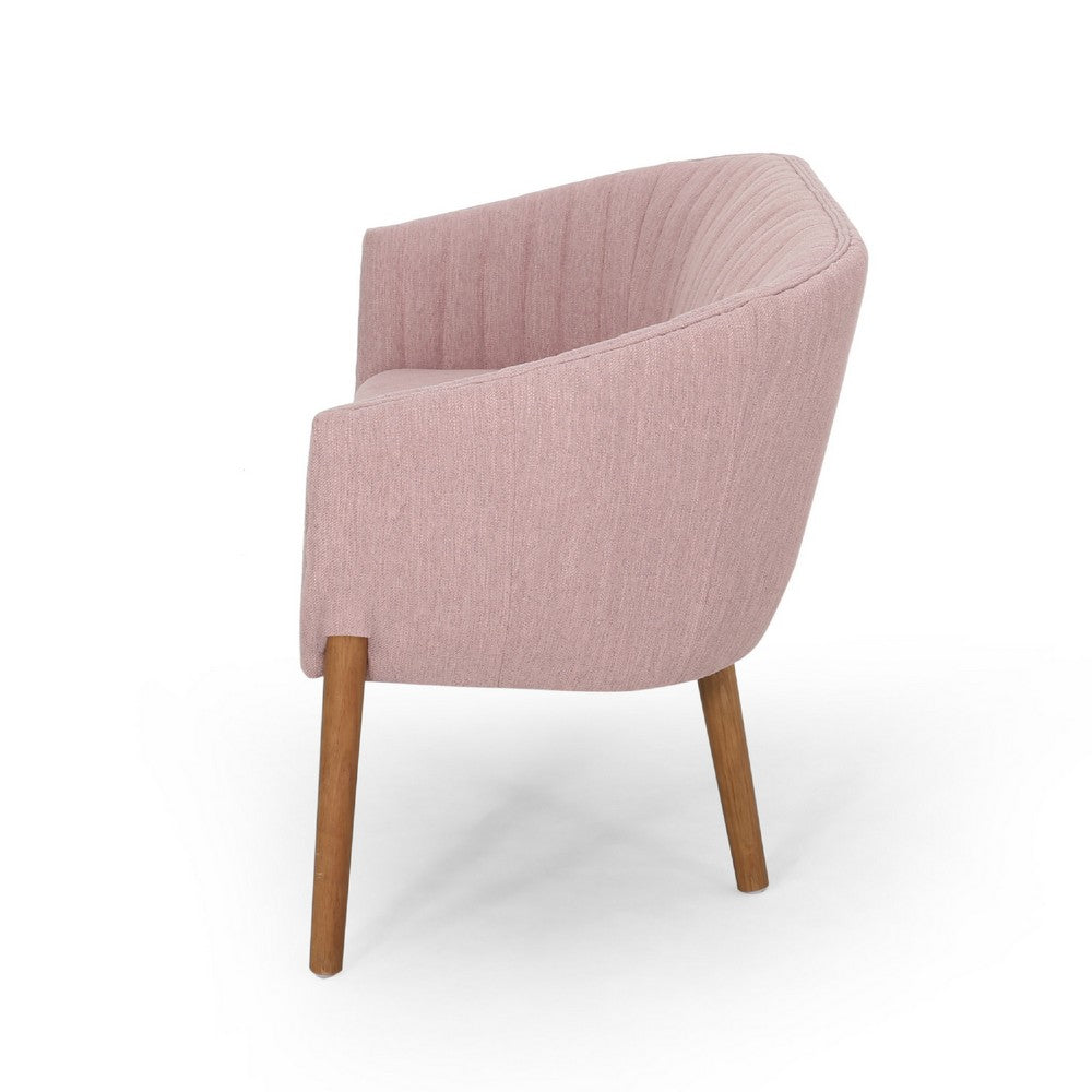 Fery Loveseat, Blush Pink Fabric Channel Stitched Back, Brown 55 Inch