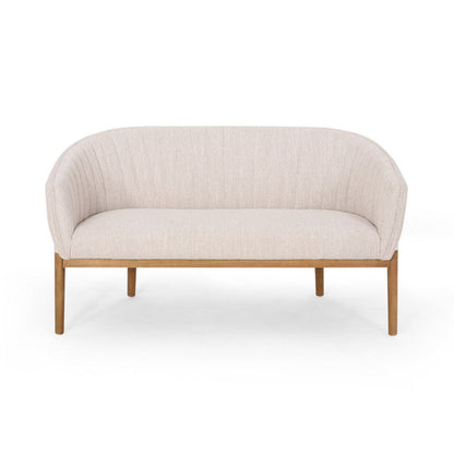 Fery Loveseat, Beige Fabric Channel Stitched Back, Brown Wood 55 Inch