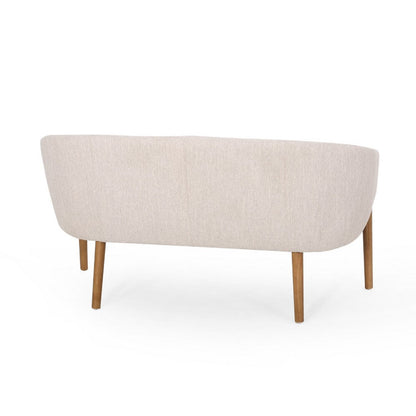 Fery Loveseat, Beige Fabric Channel Stitched Back, Brown Wood 55 Inch