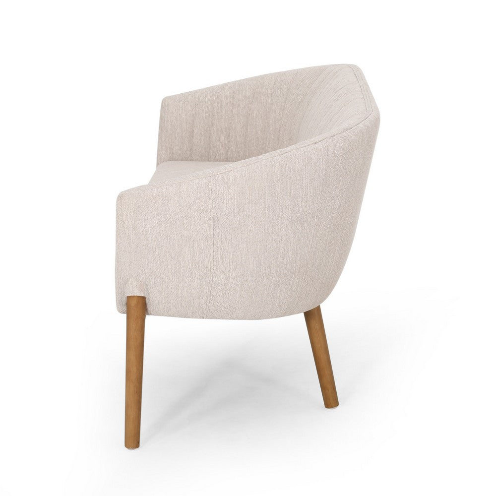 Fery Loveseat, Beige Fabric Channel Stitched Back, Brown Wood 55 Inch