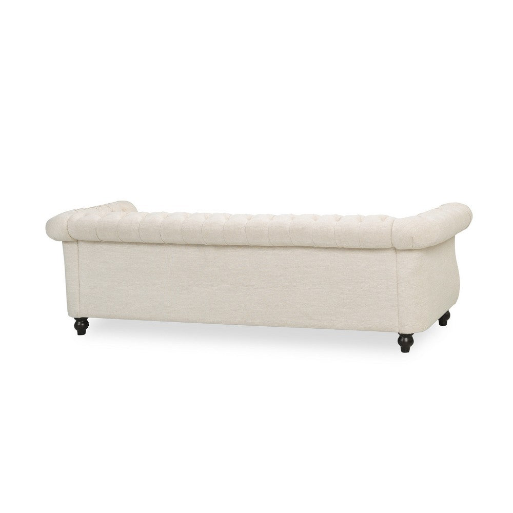 Nisy 3 Seater Sofa, Chesterfield Beige Fabric Tufted Back, 85 Inch